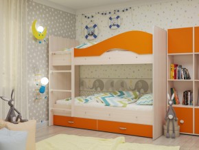 Кровать 2-х ярусная Мая с ящиками на латофлексах млечный дуб/оранж в Симе - sim.magazinmebel.ru | фото
