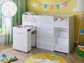 Кровать чердак Малыш 80х180 белый с фасадом для рисования феритейл в Симе - sim.magazinmebel.ru | фото