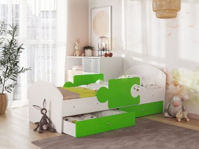 Кровать Мозаика с ящиком и бортиками на ламелях белый-лайм в Симе - sim.magazinmebel.ru | фото