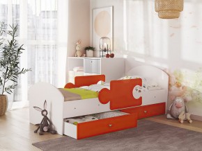 Кровать Мозаика с ящиком и бортиками на ламелях белый-оранж в Симе - sim.magazinmebel.ru | фото